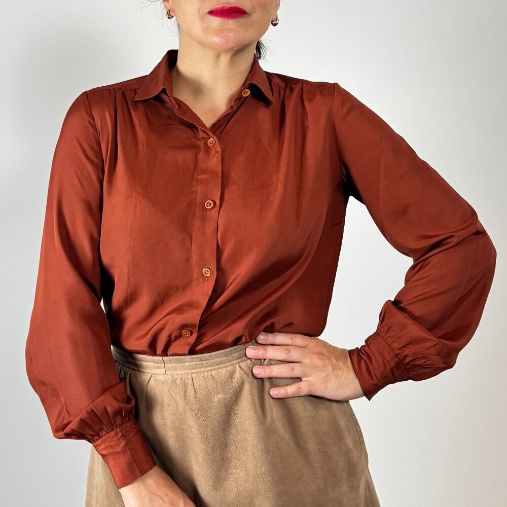 Vintage RODIER PARIS Terracotta Long Sleeve Shirt - Size S